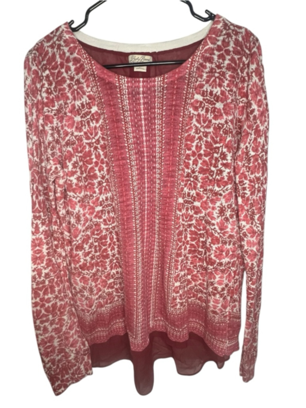 Lucky Brand Pink Boho Floral Print Long Sleeve Thermal Shirt